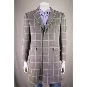 Richard James Gray/White Windowpane 3-Btn Wool Overcoat Coat 38R